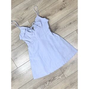 The Impeccable Pig Periwinkle Tie Front Linen Blend Mini Dress